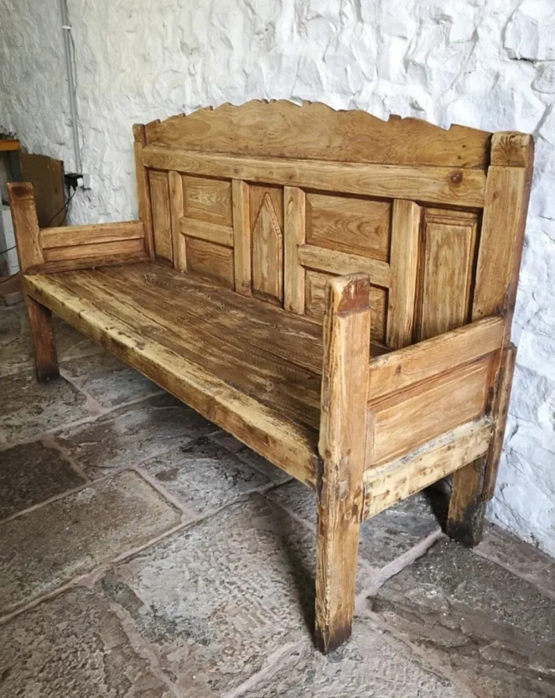 Hot Pamono Anitque Spanish Chestnut Settle Bench, 1880
