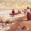Clearance Pamono Anne de Seager, Beach Scene, Oil on Panel, 20th Century, Framed