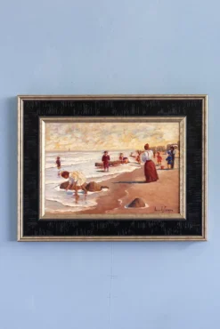 Clearance Pamono Anne de Seager, Beach Scene, Oil on Panel, 20th Century, Framed