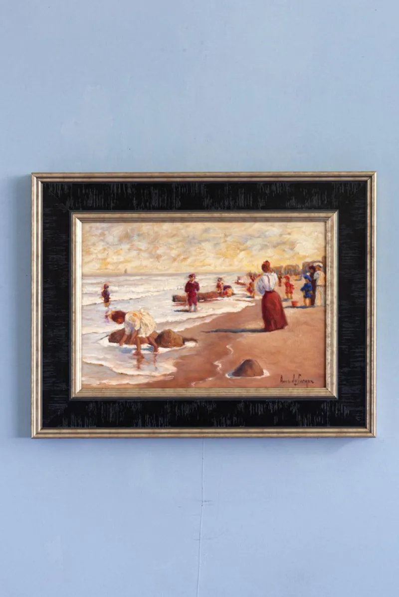 Clearance Pamono Anne de Seager, Beach Scene, Oil on Panel, 20th Century, Framed