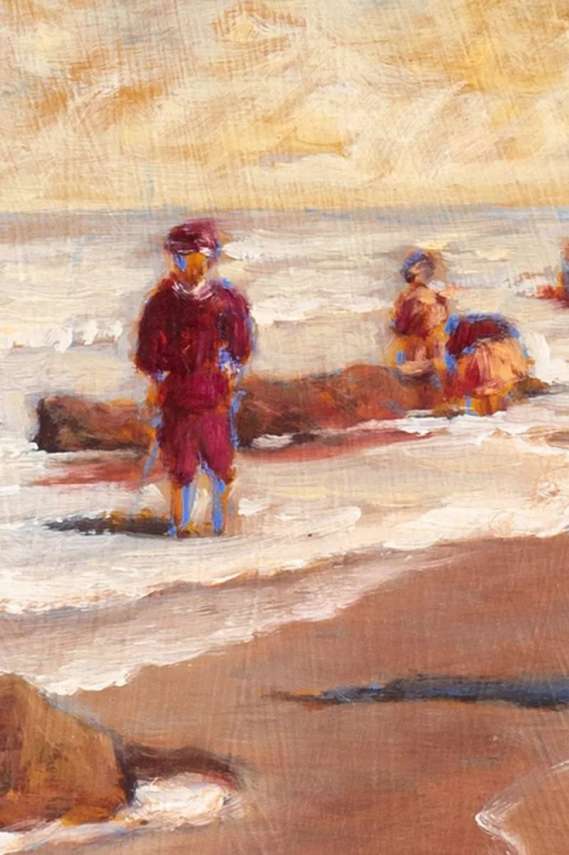 Clearance Pamono Anne de Seager, Beach Scene, Oil on Panel, 20th Century, Framed