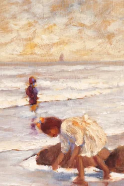 Clearance Pamono Anne de Seager, Beach Scene, Oil on Panel, 20th Century, Framed
