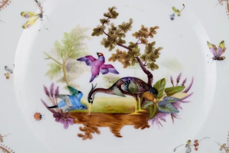 Hot Pamono Antique and Meissen Porcelain Plate with Hand-Painted Birds and Insects