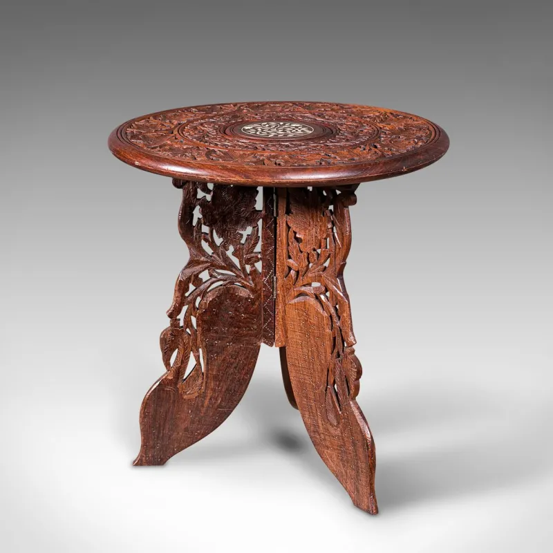 Clearance Pamono Antique Anglo-Indian Fold Away Circular Side Table