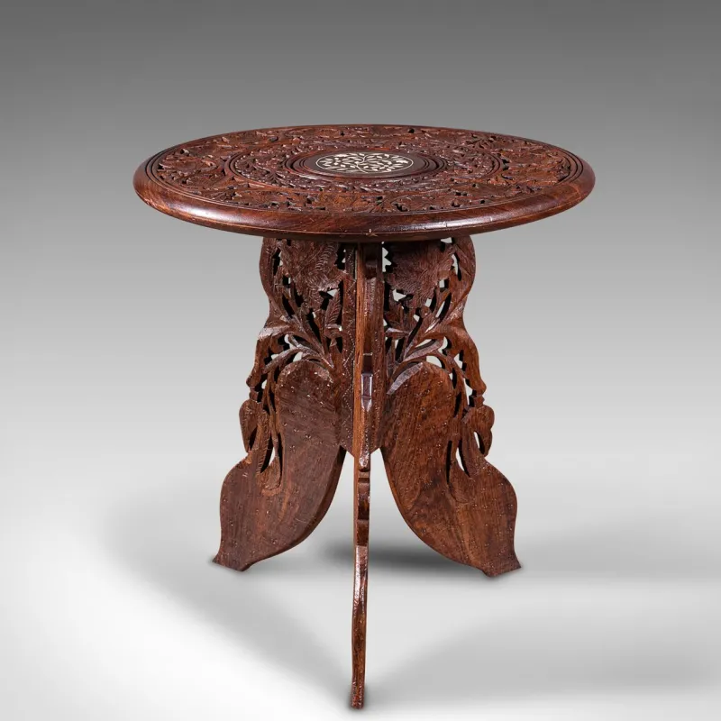 Clearance Pamono Antique Anglo-Indian Fold Away Circular Side Table