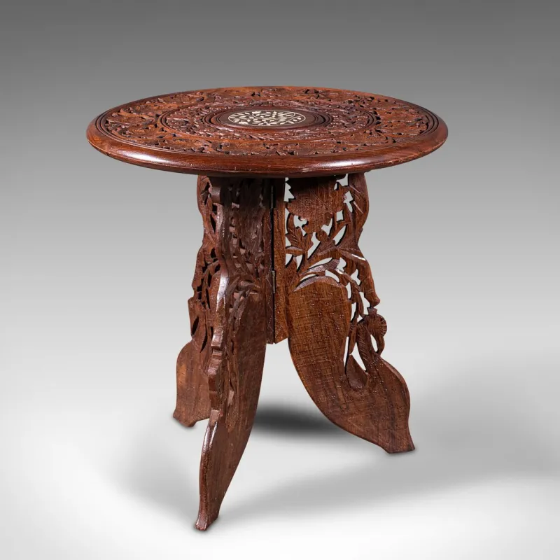 Clearance Pamono Antique Anglo-Indian Fold Away Circular Side Table