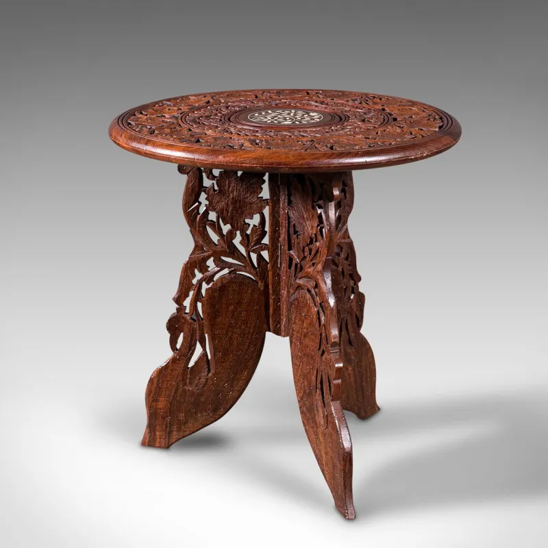 Clearance Pamono Antique Anglo-Indian Fold Away Circular Side Table