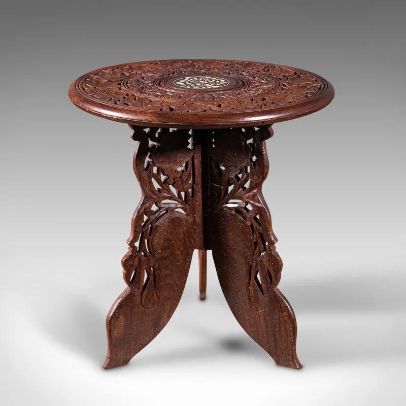Clearance Pamono Antique Anglo-Indian Fold Away Circular Side Table