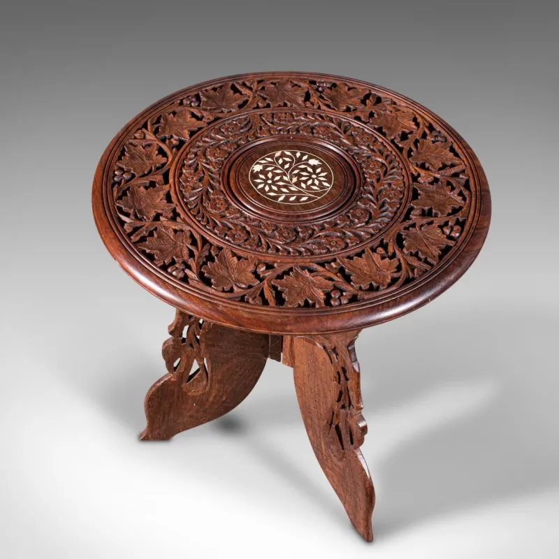 Clearance Pamono Antique Anglo-Indian Fold Away Circular Side Table