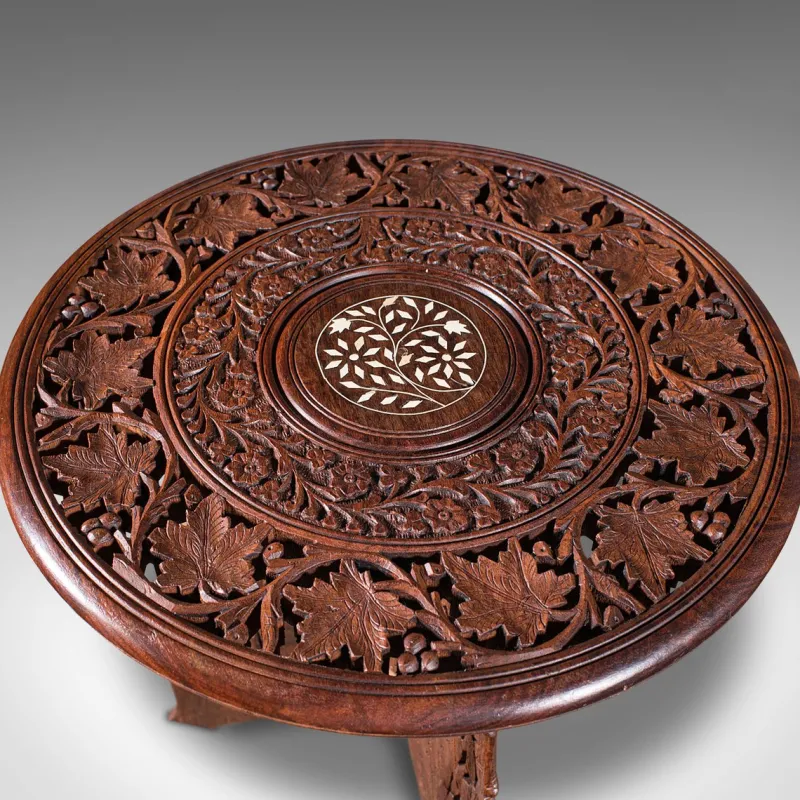 Clearance Pamono Antique Anglo-Indian Fold Away Circular Side Table
