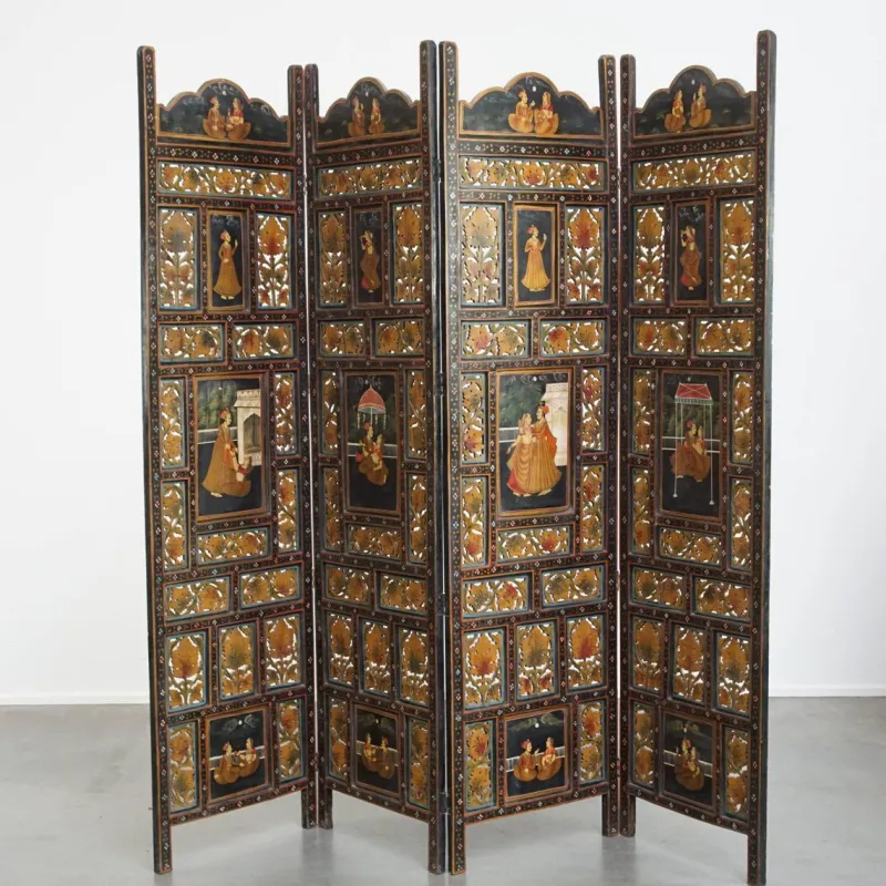 Pamono Antique Anglo-Indian Hand-Painted Wooden Room Divider, 1800s> Room Dividers & Screens