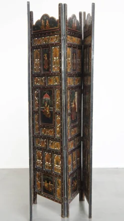 Pamono Antique Anglo-Indian Hand-Painted Wooden Room Divider, 1800s><noscript><img width=