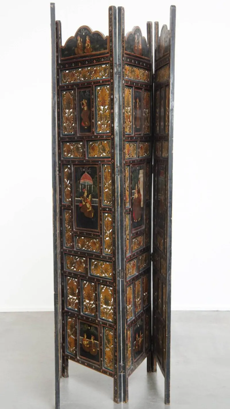 Pamono Antique Anglo-Indian Hand-Painted Wooden Room Divider, 1800s> Room Dividers & Screens