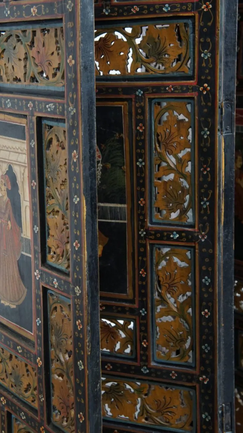 Pamono Antique Anglo-Indian Hand-Painted Wooden Room Divider, 1800s> Room Dividers & Screens