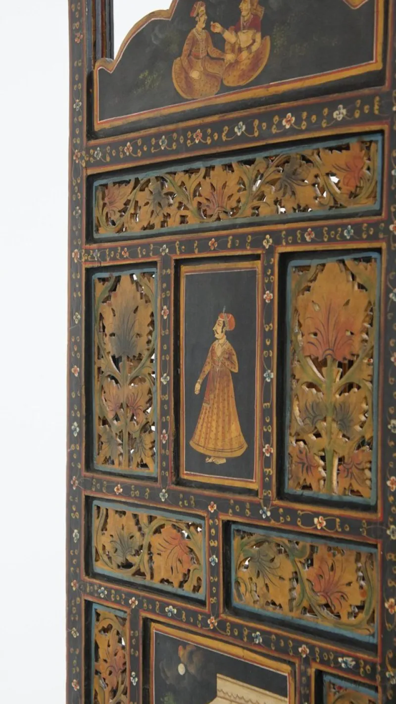 Pamono Antique Anglo-Indian Hand-Painted Wooden Room Divider, 1800s> Room Dividers & Screens