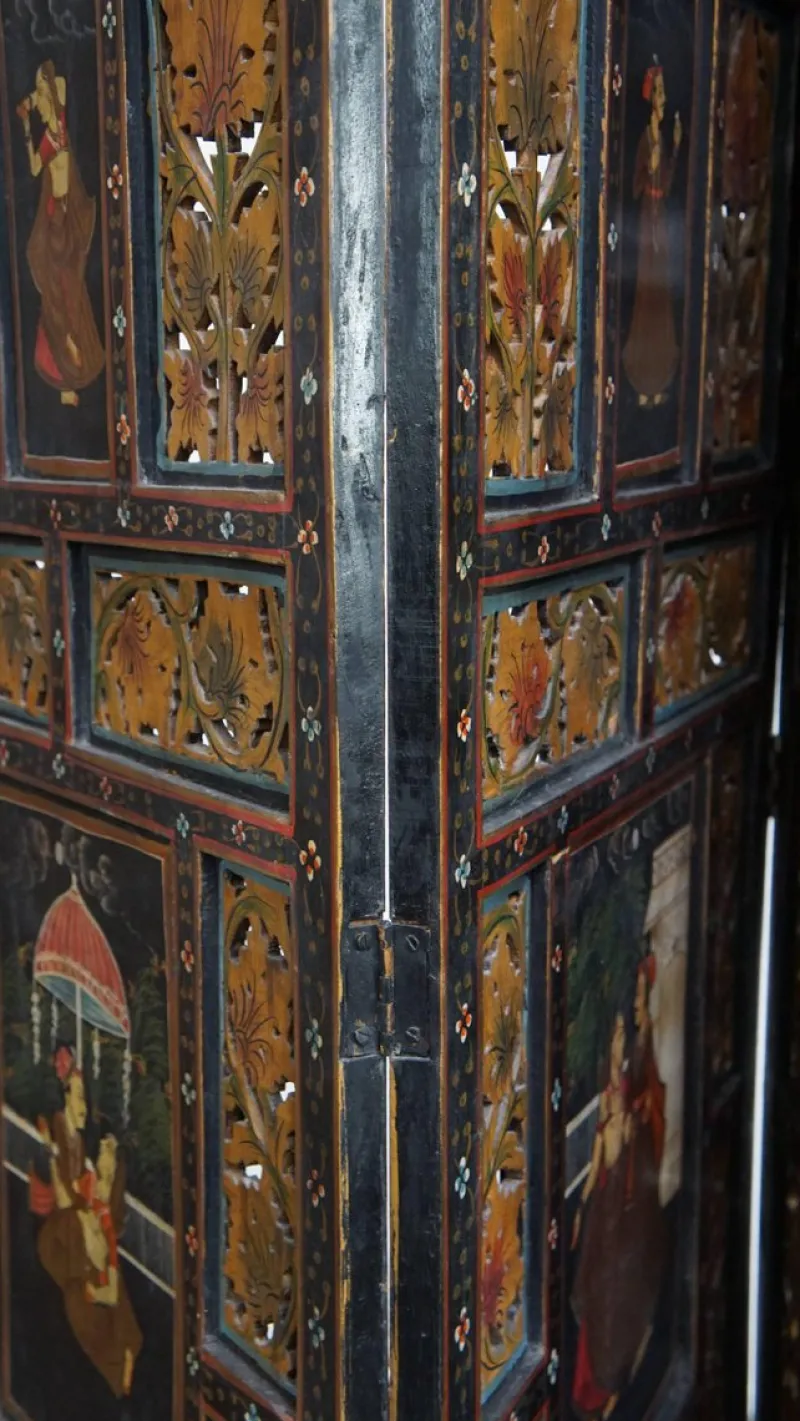Pamono Antique Anglo-Indian Hand-Painted Wooden Room Divider, 1800s> Room Dividers & Screens