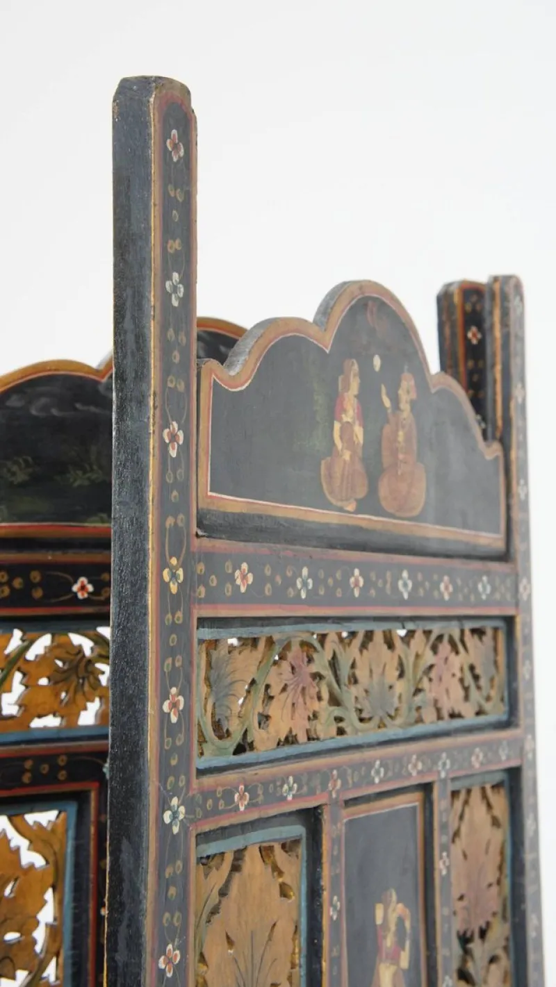 Pamono Antique Anglo-Indian Hand-Painted Wooden Room Divider, 1800s> Room Dividers & Screens