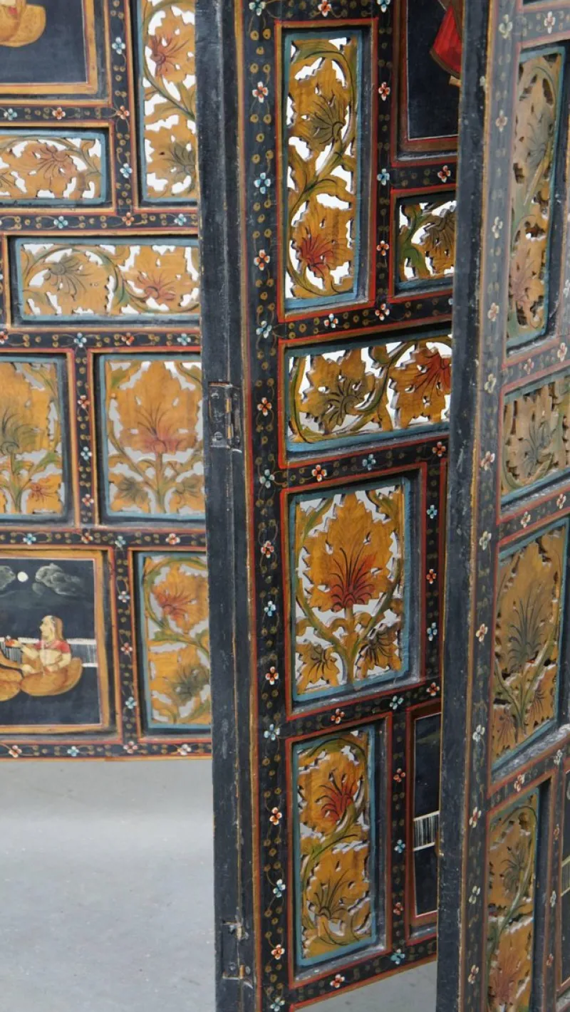 Pamono Antique Anglo-Indian Hand-Painted Wooden Room Divider, 1800s> Room Dividers & Screens