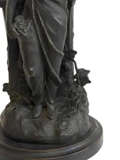 Pamono Antique Antimony Table Lamp with Female Figure, Early 20th Century><noscript><img width=