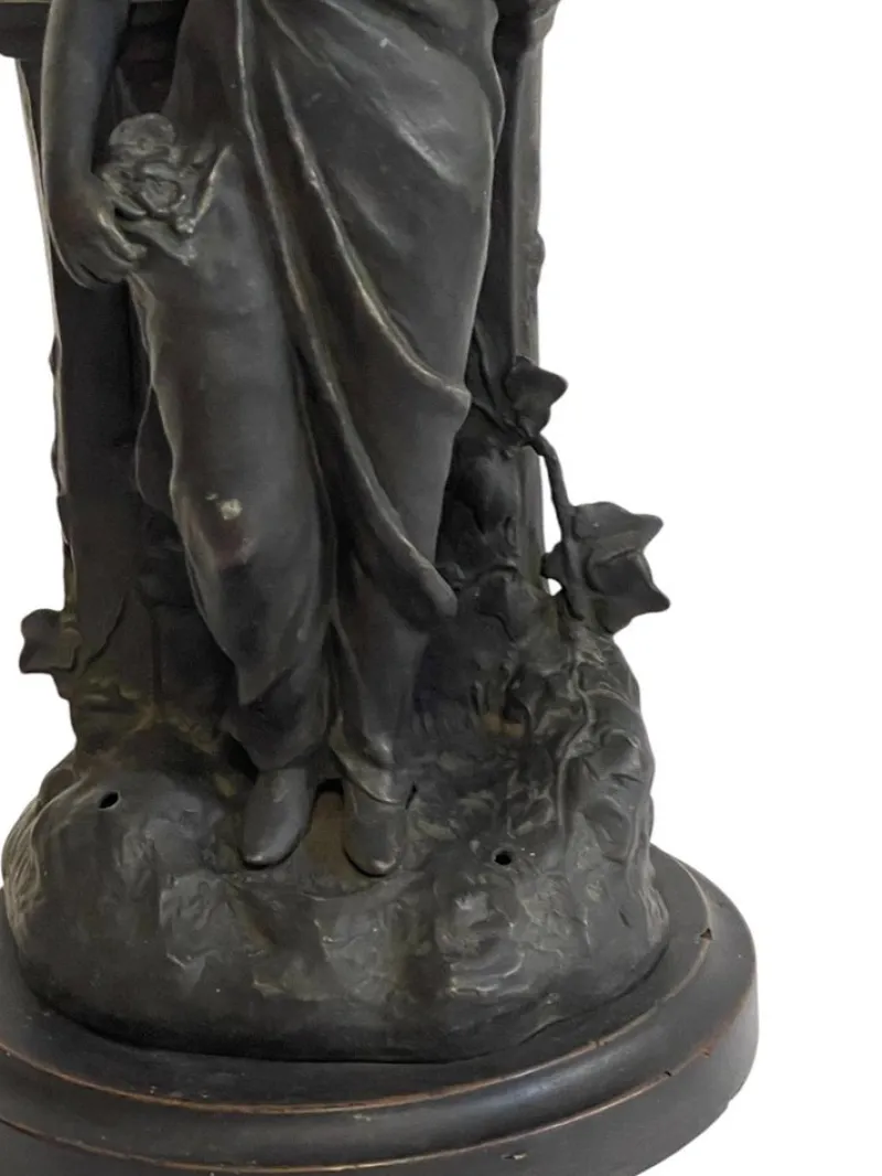 Pamono Antique Antimony Table Lamp with Female Figure, Early 20th Century> Table Lamps