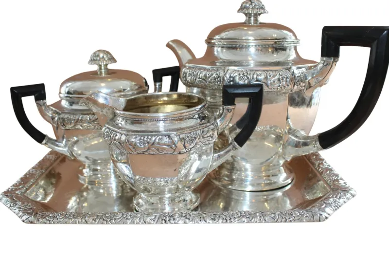 Pamono Antique Art Deco Silver Tea Service by Laurits Berth, Set of 4> Coffee & Tea Service