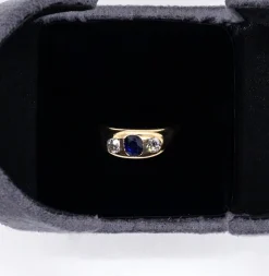 Pamono Antique Art Nouveau Alliance Ring with Sapphire and Diamonds in Rose Gold, 1890s><noscript><img width=