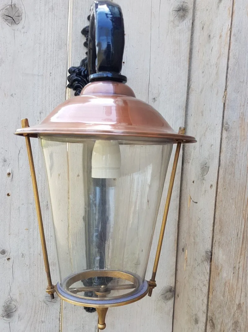 Hot Pamono Antique Art Nouveau Black Copper Wall Lantern
