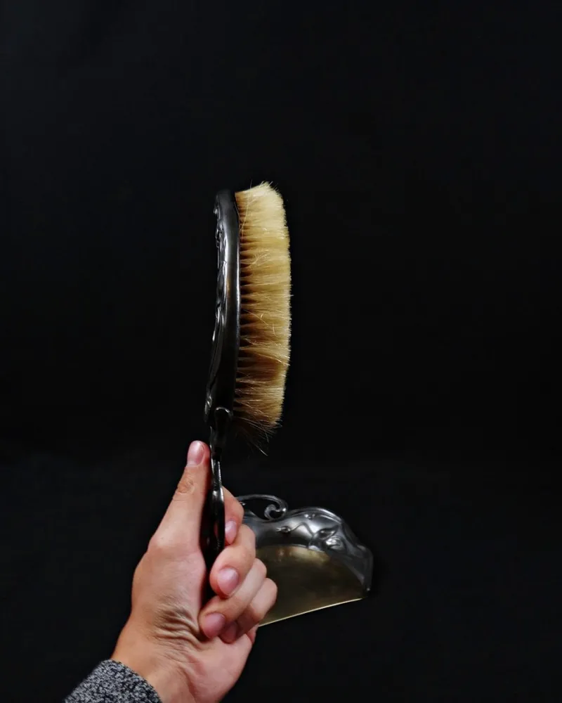 Pamono Antique Art Nouveau Crumb Catcher with Silver Metal Brush, 1890s> Dinnerware Accessories