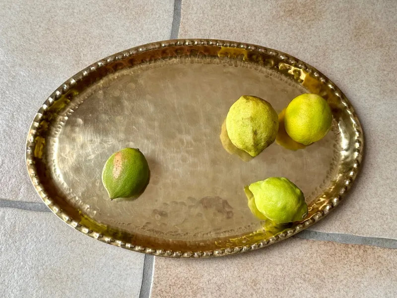 Pamono Antique Art Nouveau Handcrafted Brass Tray from Metallwarenfabrik Union Quedlinburg Muq, Germany 1920s> Trays
