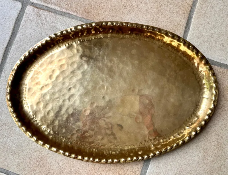 Pamono Antique Art Nouveau Handcrafted Brass Tray from Metallwarenfabrik Union Quedlinburg Muq, Germany 1920s> Trays