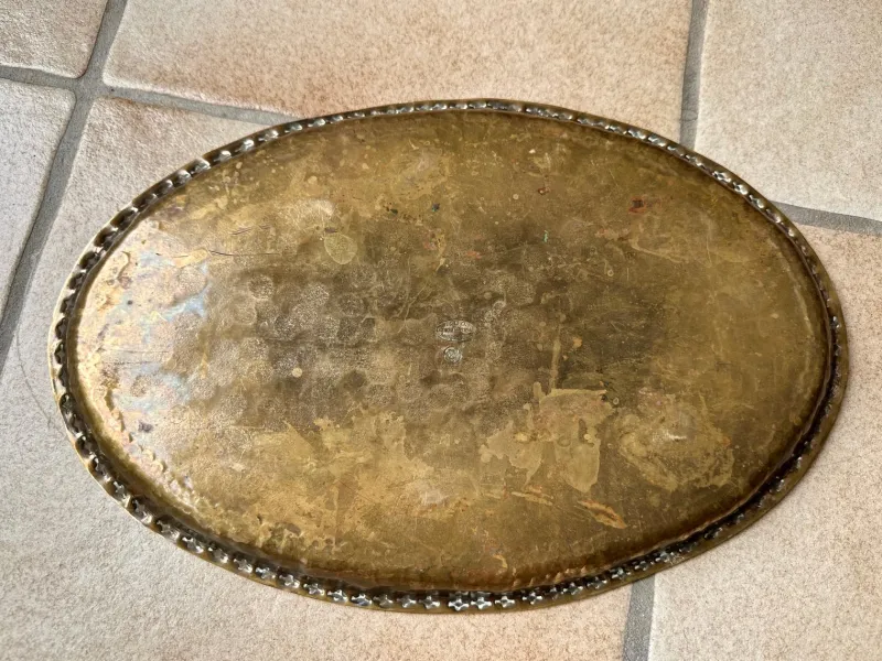Pamono Antique Art Nouveau Handcrafted Brass Tray from Metallwarenfabrik Union Quedlinburg Muq, Germany 1920s> Trays