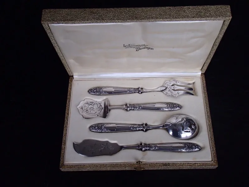 Hot Pamono Antique Art Nouveau Pewter & Silver Cutlery Set from Josselin, Set of 5