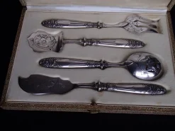Hot Pamono Antique Art Nouveau Pewter & Silver Cutlery Set from Josselin, Set of 5
