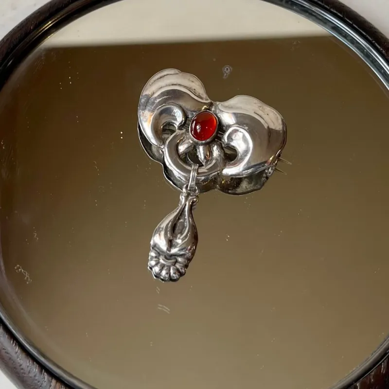 Pamono Antique Art Nouveau Silver and Garnet Brooch by Bernhard Hertz, 1890s> Brooches