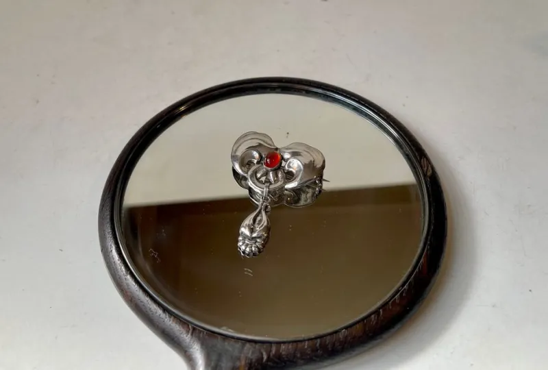 Pamono Antique Art Nouveau Silver and Garnet Brooch by Bernhard Hertz, 1890s> Brooches