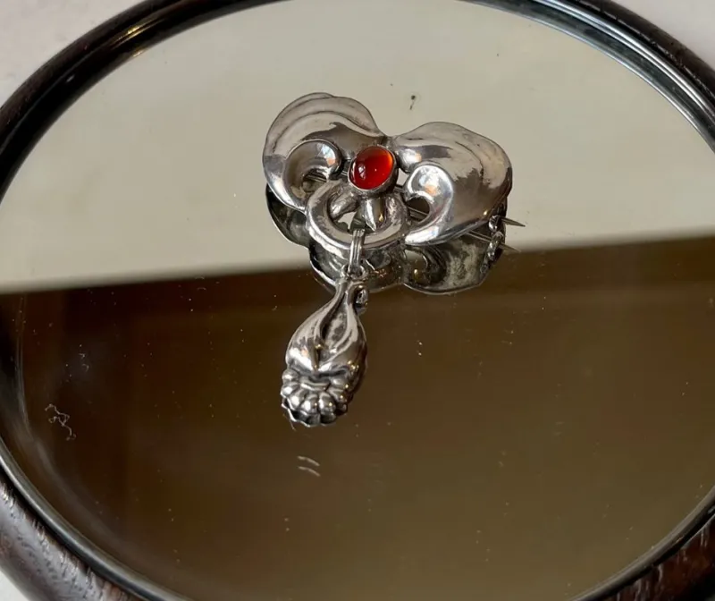 Pamono Antique Art Nouveau Silver and Garnet Brooch by Bernhard Hertz, 1890s> Brooches