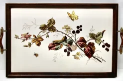 Online Pamono Antique Art Nouveau Tray with Tile Panel and Floral Decoration, 1905s