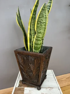 Best Pamono Antique Arts & Crafts Carved Oak Planter with Botanical Motifs and Bun Feet, United Kingdom, Early 19th Century