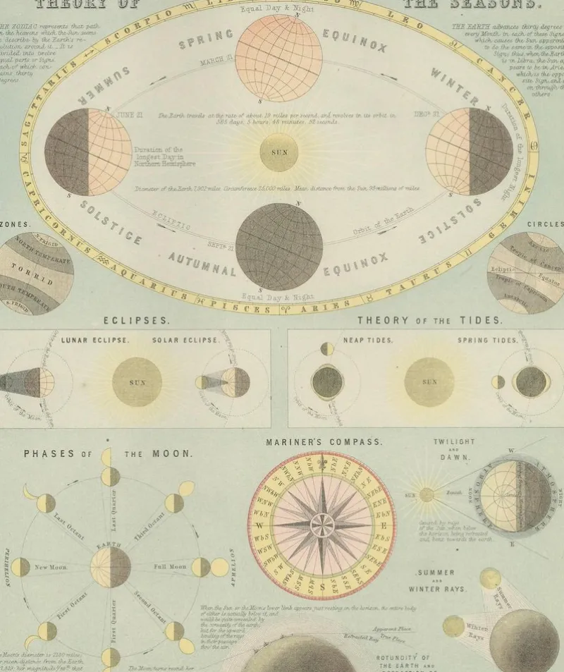 Pamono Antique Astronomical Chart of the Solar System and Seasons Blacks Atlas, 1884> Wall Decor