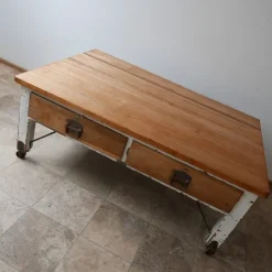Pamono Antique Bakers Prep Table in Wood><noscript><img width=
