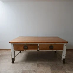 Pamono Antique Bakers Prep Table in Wood><noscript><img width=