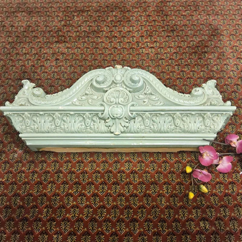 Pamono Antique Baroque Classicist Crown Glazed White-Fired Earthenware Tiled Fireplace Mantel> Fireplaces And Mantels