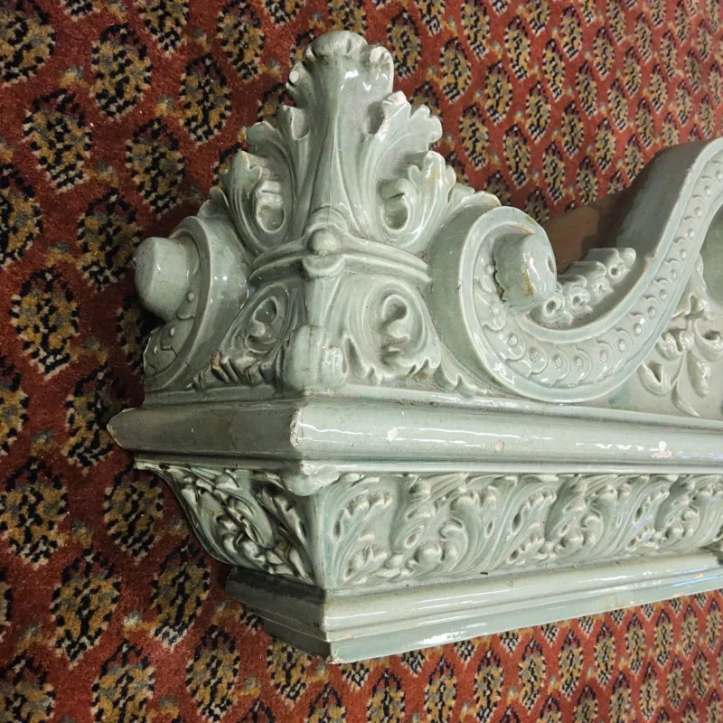 Pamono Antique Baroque Classicist Crown Glazed White-Fired Earthenware Tiled Fireplace Mantel> Fireplaces And Mantels