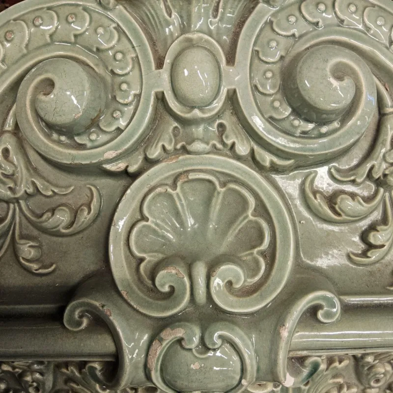 Pamono Antique Baroque Classicist Crown Glazed White-Fired Earthenware Tiled Fireplace Mantel> Fireplaces And Mantels