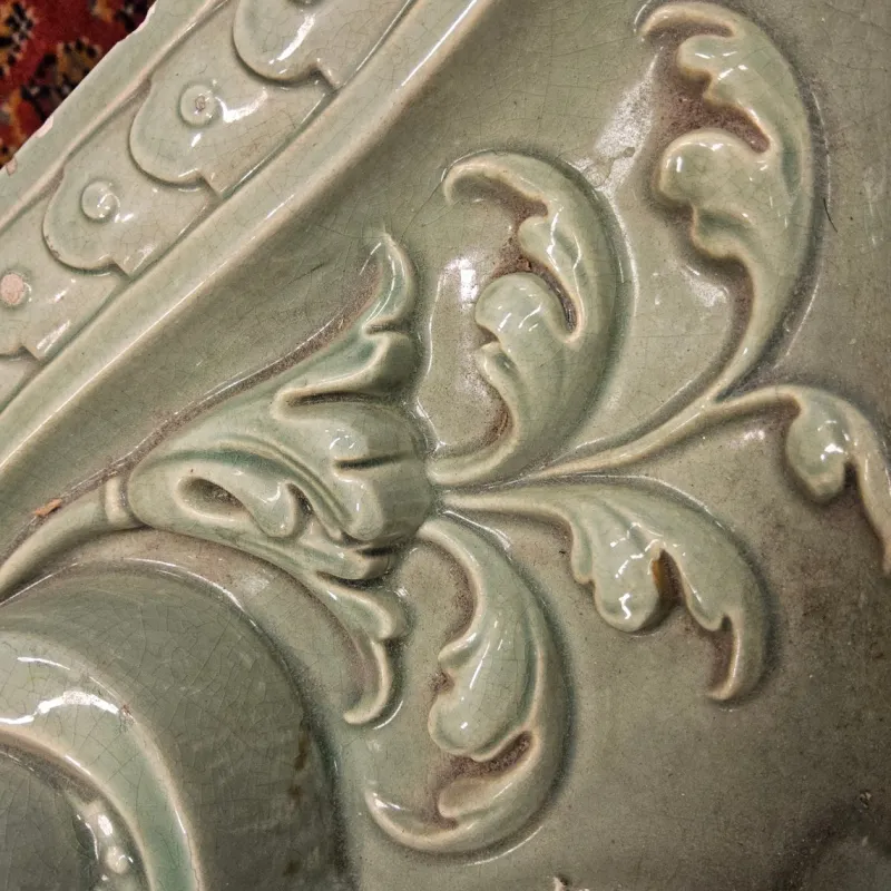 Pamono Antique Baroque Classicist Crown Glazed White-Fired Earthenware Tiled Fireplace Mantel> Fireplaces And Mantels