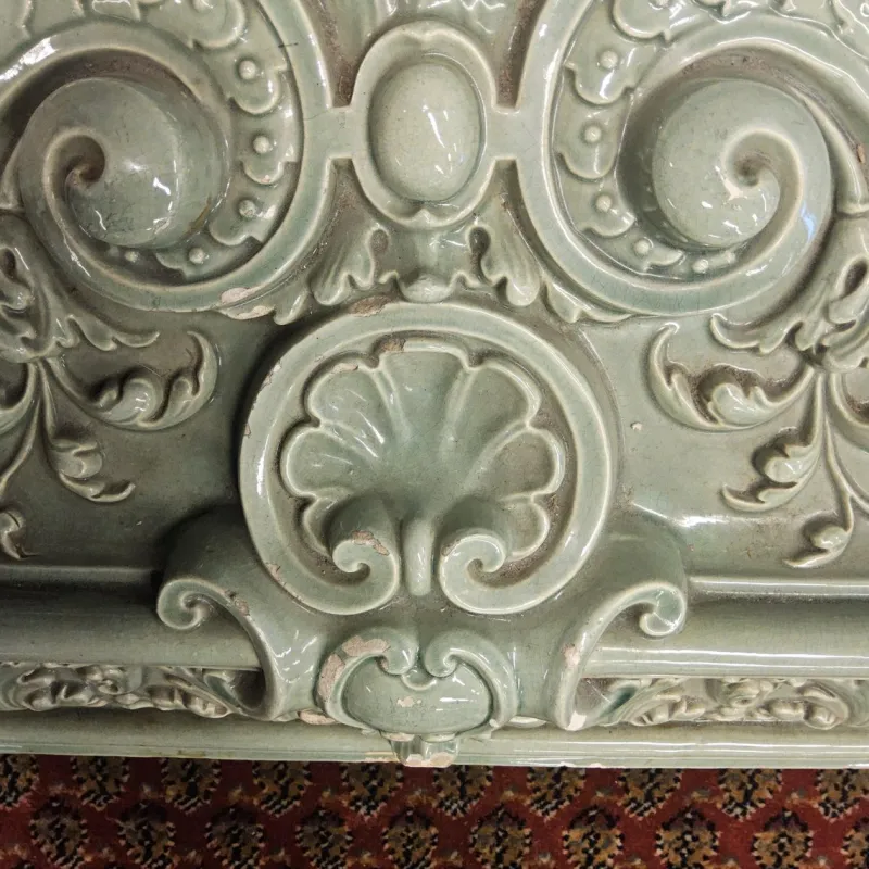 Pamono Antique Baroque Classicist Crown Glazed White-Fired Earthenware Tiled Fireplace Mantel> Fireplaces And Mantels