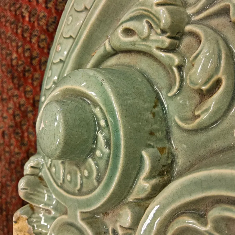 Pamono Antique Baroque Classicist Crown Glazed White-Fired Earthenware Tiled Fireplace Mantel> Fireplaces And Mantels