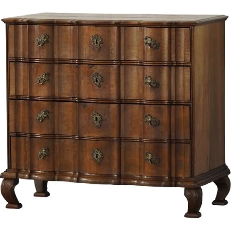 Pamono Antique Baroque Oak Chest of Drawers with Cabriole Legs, Late 18th Century> Dressers, Commodes & Chests