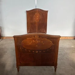 New Pamono Antique Bed in Walnut Inlaid