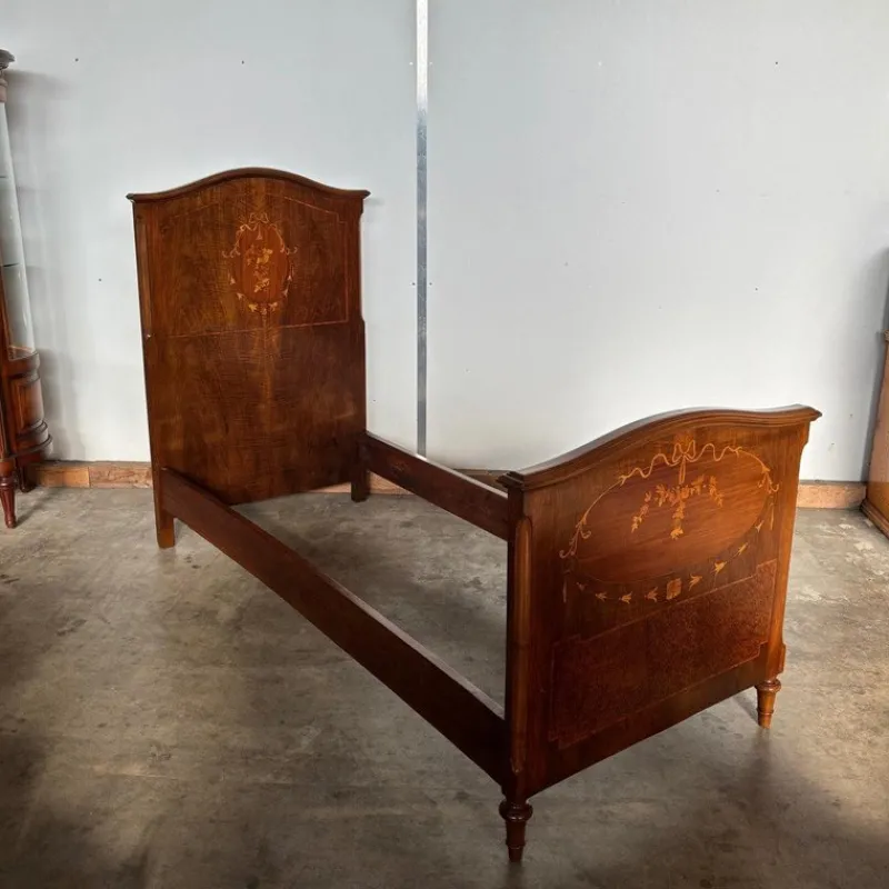 New Pamono Antique Bed in Walnut Inlaid